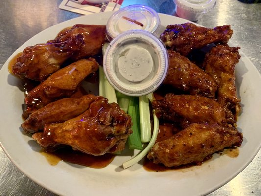 L- Kickin Bourbon Molasses; R - Attempted Suicide. Ranch dressing (front); blue cheese dressing (red stripe).