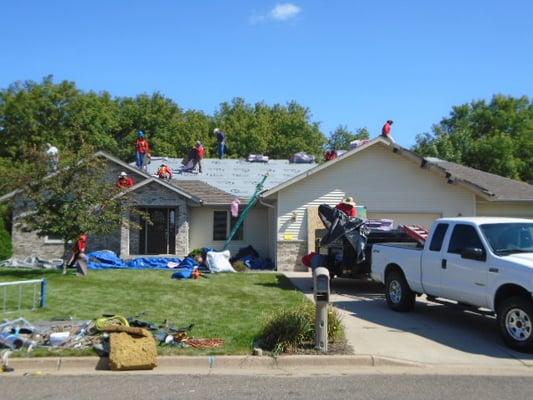 Our labor crews use tarps and sheets of OSB Plywood  to protect the exterior of your home.