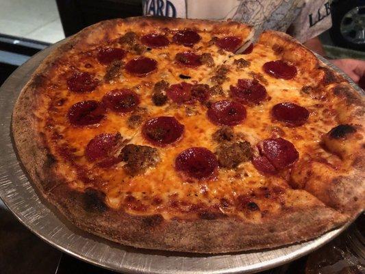 Pepperoni and sausage pizza