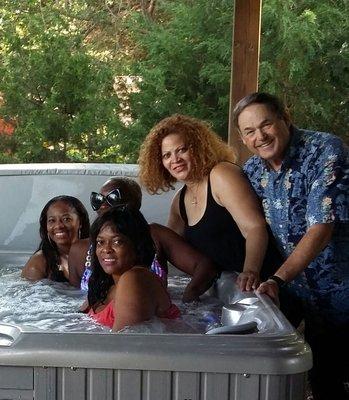 These ladies knew their hot tub would prepare muscles for a great massage.