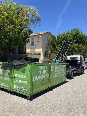 Retrieving a dumpster in Calabasas.ca