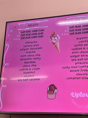 Gelato menu