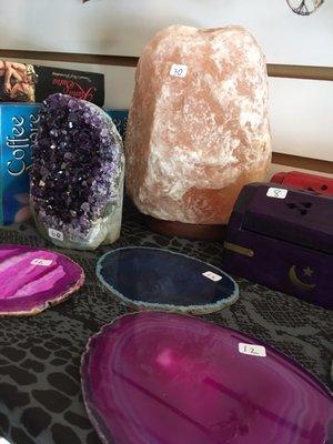 Quartz, Himalayan Salt lamp, Amethyst, coaster, incense box