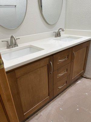 Custom double sink vanity made to fit any space.