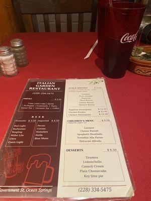 The menu and sweet tea