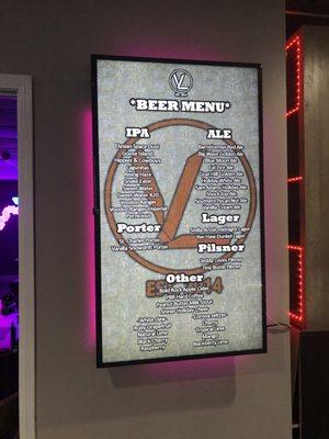 Beer menu for the lounge area