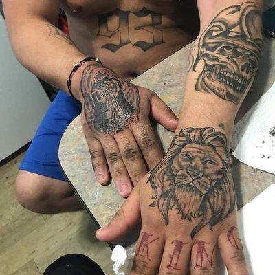 Lion,skull head, grand reaper and 93 tattoos