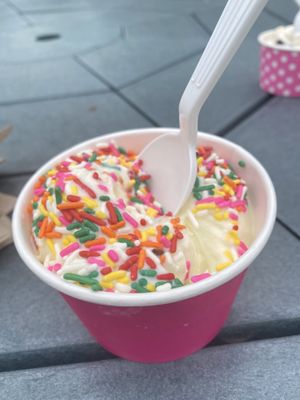 Lemon Cake Ice Cream with Rainbow Sprinkles