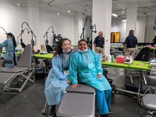 Dr. Lin volunteering at Care Harbor LA. Providing free dental care to the homeless and underserved of the community.