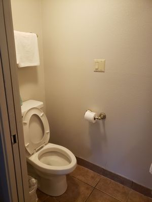 WC with sliding barn door.