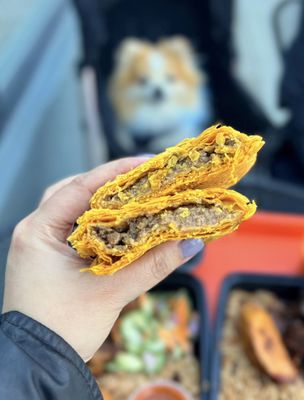 Beef Patty ($4.50) - two dog-friendly outdoor tables