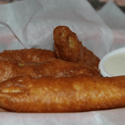 Homemade beer battered pickle spears.