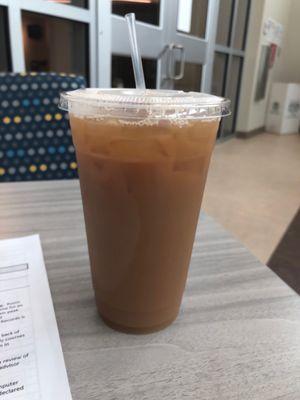 Iced coffee with soy milk and toasted marshmallow flavor!