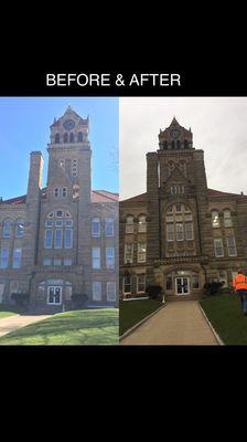 North elevation before and after restoration by RestoreWorks.