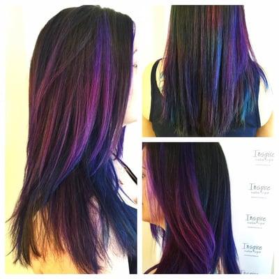 Inspire salon pushes the envelope when it comes to creativity!!! Pravana we love using vivids to create multi-dimensional rockstar locks!