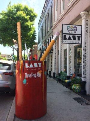 You can always find us with the large paint can out in front full of brushes and such.