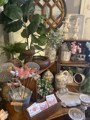 Architectural salvage and vintage pieces used in home styling.