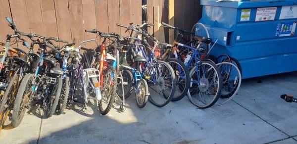 Donated bikes waiting to be serviced