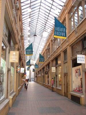 Nickels Arcade in downtown Ann Arbor directly across from University of Michigan's central campus