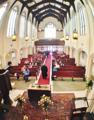 A regular Sunday morning worship service, photo from the choir loft.