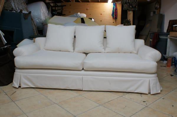 Sofa upholstered at our local upholstery shop. Sofa repair Los Angeles.