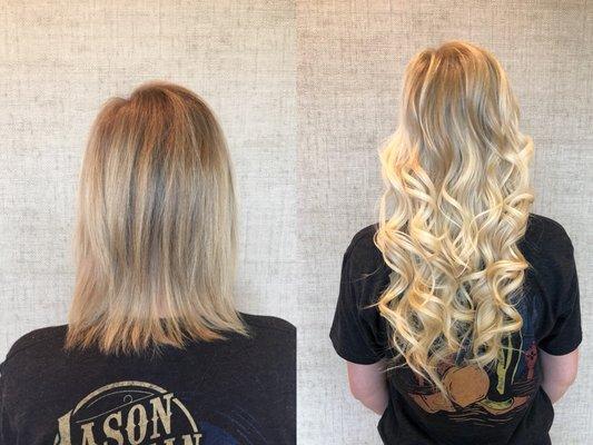 Before & After EasiHairPro Tape in Extensions. What an incredible difference I'm so in love with!!! Thank you Amy!!!