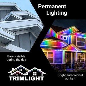 Trimlight permanent color changing lighting.  Beautiful at night and hardly noticeable during the day!