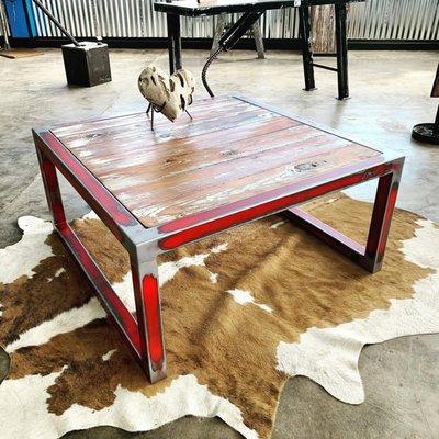 Industrial farmhouse coffee table with steel and reclaimed wood. One of a kind.