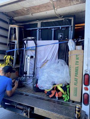 Truck after being loaded strapped down