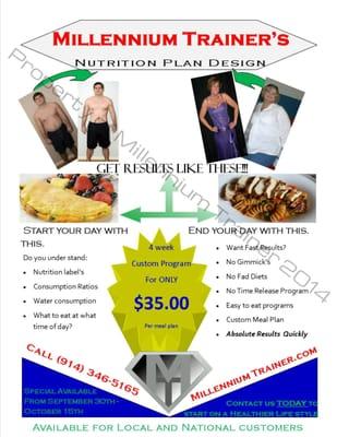 Millennium Trainer Nutrition Promotion 
Sept. 30-  Oct. 15th