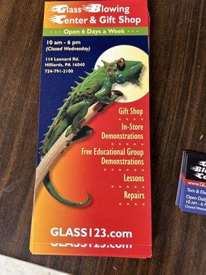 Flyer for the glass blowing center