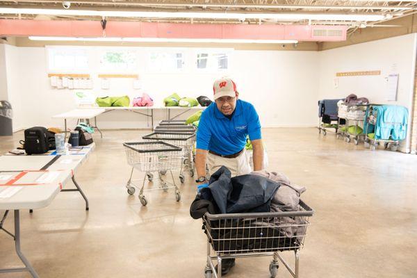 Employee doing laundry