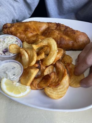 Beer battered fish with skippers