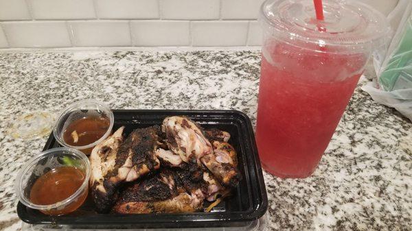 Jerk chicken along with this Bomb drink. Great way to finish this night!! 100% fire