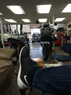 Hanging out at the Smog testing lounge.   Quick service with a smile.  I got the small car discount.