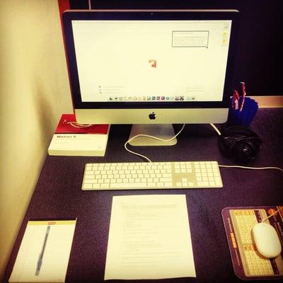 A desk is set up for a new day of training.