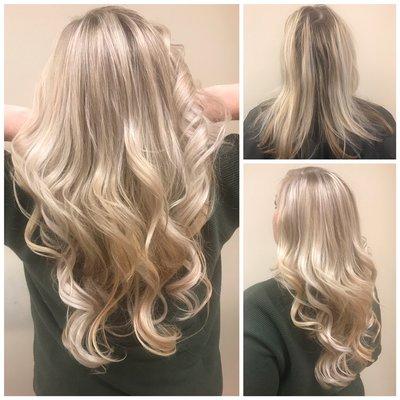 Tape in extensions with highlights and glaze