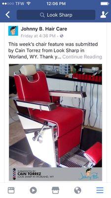 My chair won the Johnny B barber chair contest for that week.