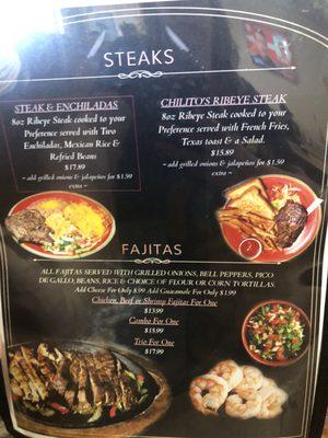 Steak Menu