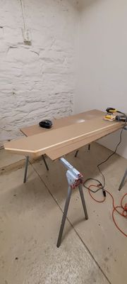 Fabrication of hollow core floating shelves with 61.5" x 10" x 1.5" dimensions using pine wood & MDF.