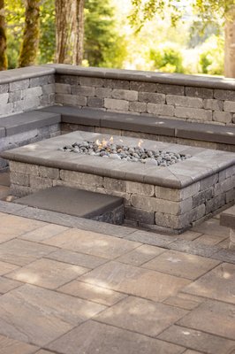 Gas fire-Pit with Paver Bench.