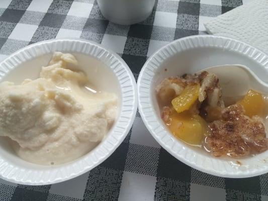 Homemade peach cobbler & vanilla ice cream. So yummy!