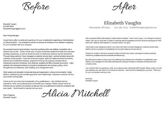 Cover Letter - Before and after