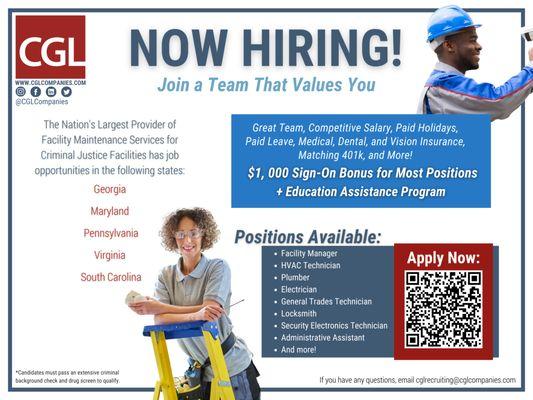 CGL Companies Now Hiring!