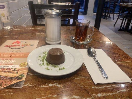 Chocolate pudding with delicious Turkish Tea