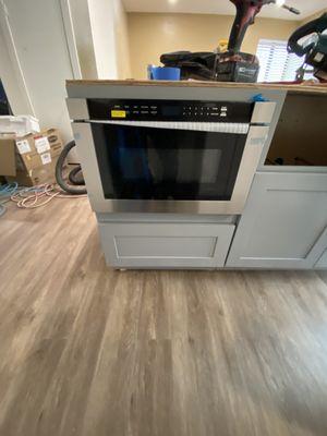 We custom fit this Restaurant style Microwave oven to the kitchen island .