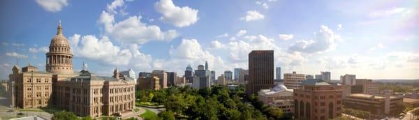 Austin, Texas skyline as seen from the Supreme Court building.