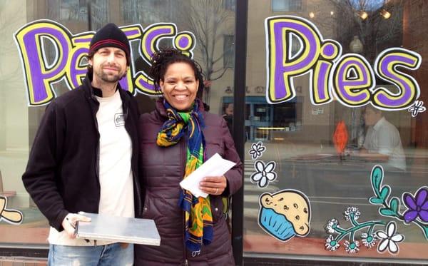 With Renee, the owner of  Petsi Pies and Toupelo Restaurants, after helping her move some stuff in Cambridge today - March, 2015