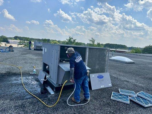 Commercial system cleaning on roof