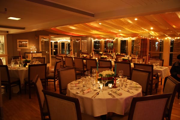 Dining room decorated for a winter event